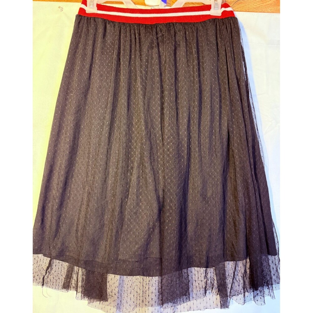 Massini Black Tulle Mini Skirt with Red Striped Waistband